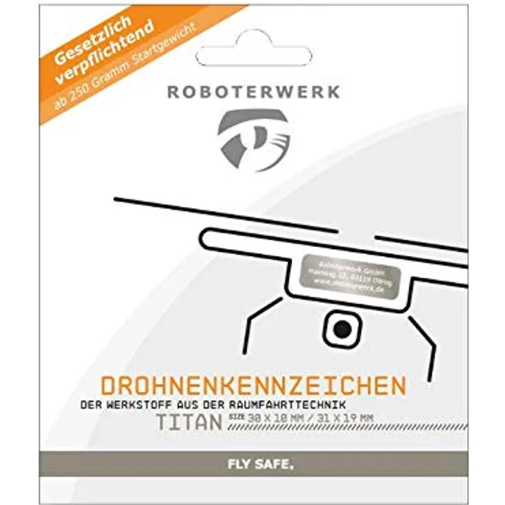 ROBOTERWERK Drohnenkennzeichen aus Titan-Gutschein Plakette, Kennzeichen