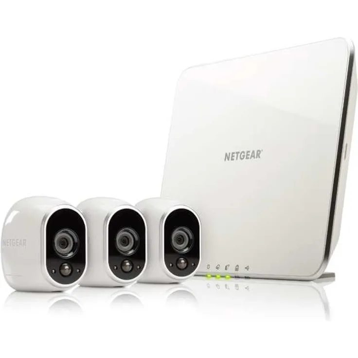 Arlo HD Überwachungskamera & Alarmanlage, 3er Set, Smart Home, kabellos, Innen-Außen, Nachtsicht, WLAN, wetterfest, Bewegungsmelder, (VMS3330) - Weiß