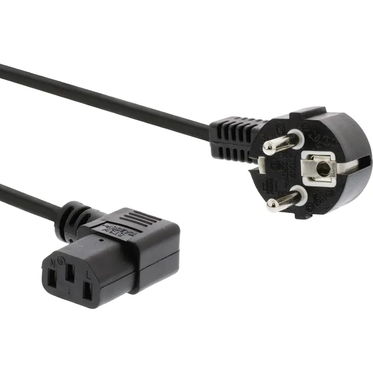 PremiumCord Netzkabel 230V 3m, Stromkabel mit Schutzkontakt gewinkelt auf Kaltgerätebuchse C13 gewinkelt, IEC 320, PC Netzkabel 3 Polig, Farbe schwarz