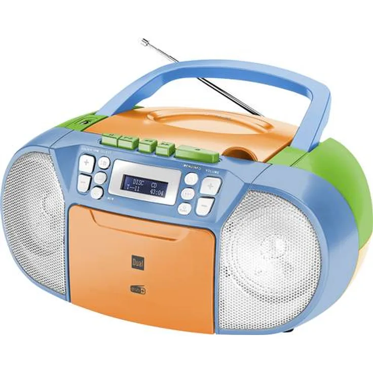 Dual DAB-P 210 Kassettenradio mit CD - DAB(+)-UKW-Radio - Boombox - CD-Player - Stereo Lautsprecher - USB-Anschluss - Aux-Eingang - Netz- - Batteriebetrieb - Tragbar - Bunt