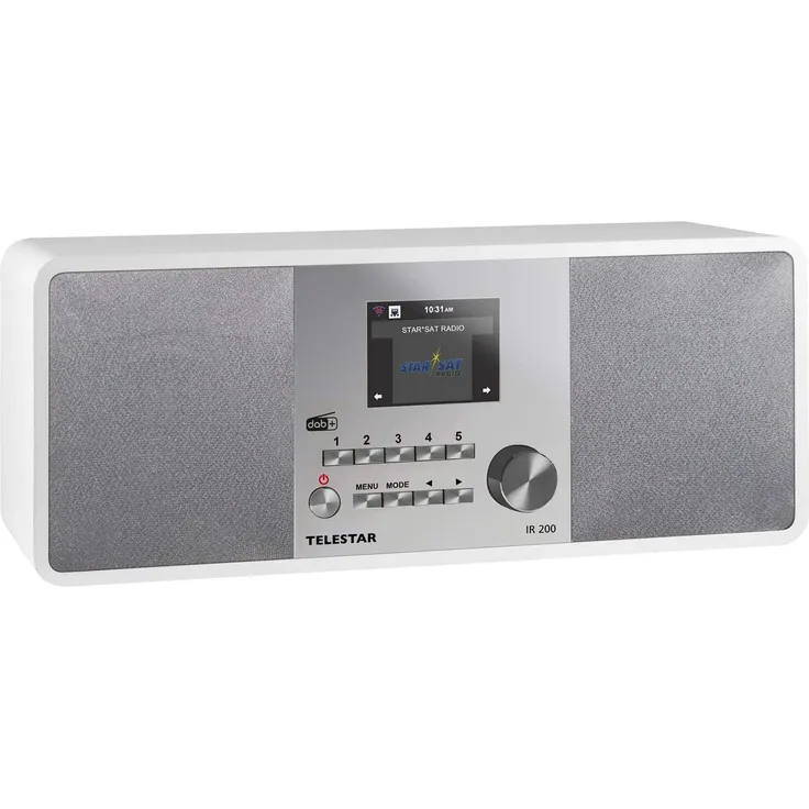 TELESTAR IR 200 Internet/DAB+ Digitalradio (Stereo Sound, UKW, WLAN, LAN, Aux-In, Line-Out, Kopfhörer Ausgang inkl. Netzteil) weiß-silber