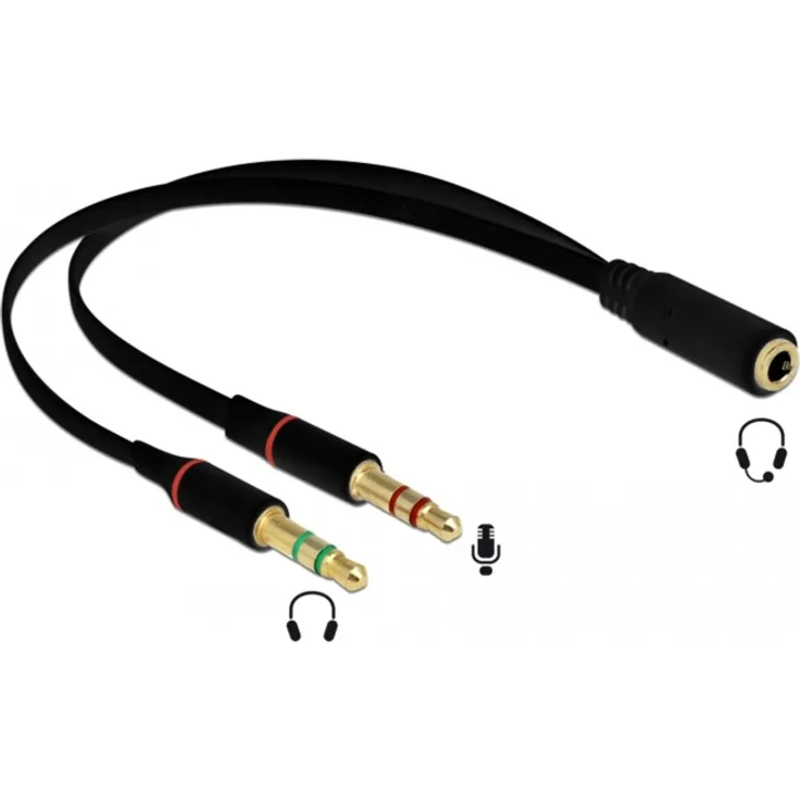 DeLOCK Headset Adapter 1x3,5 Klinkenbuchse 2x3,5 3Pin Klinkstecker, schwarz