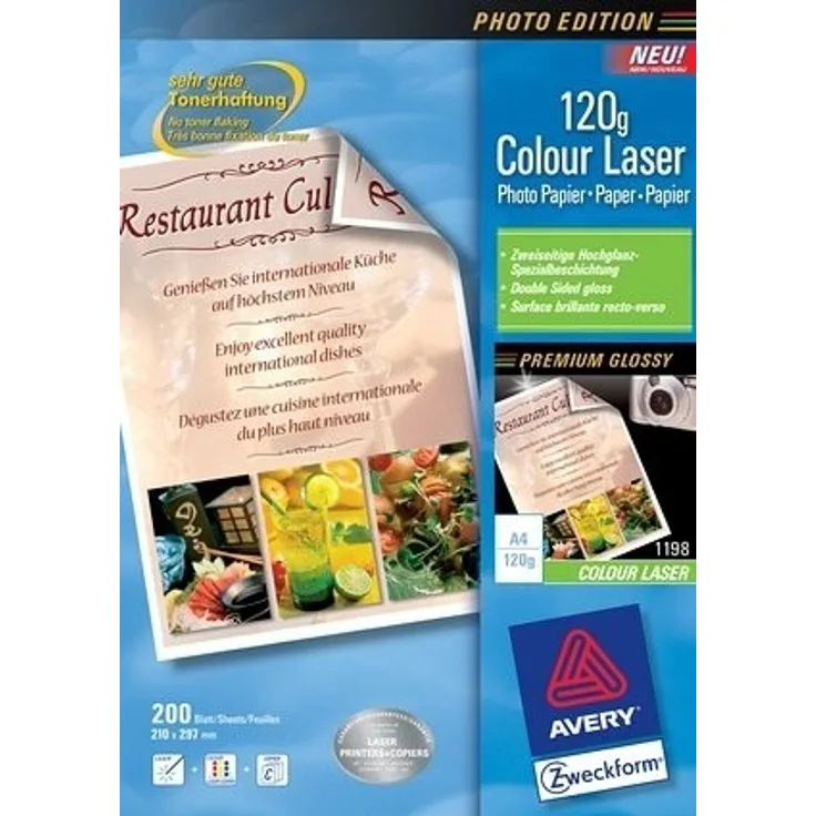 AVERY Zweckform 1198 Superior Colour Laser Papier (A4, beidseitig beschichtet, glänzend, 120 g-m², 200 Blatt)
