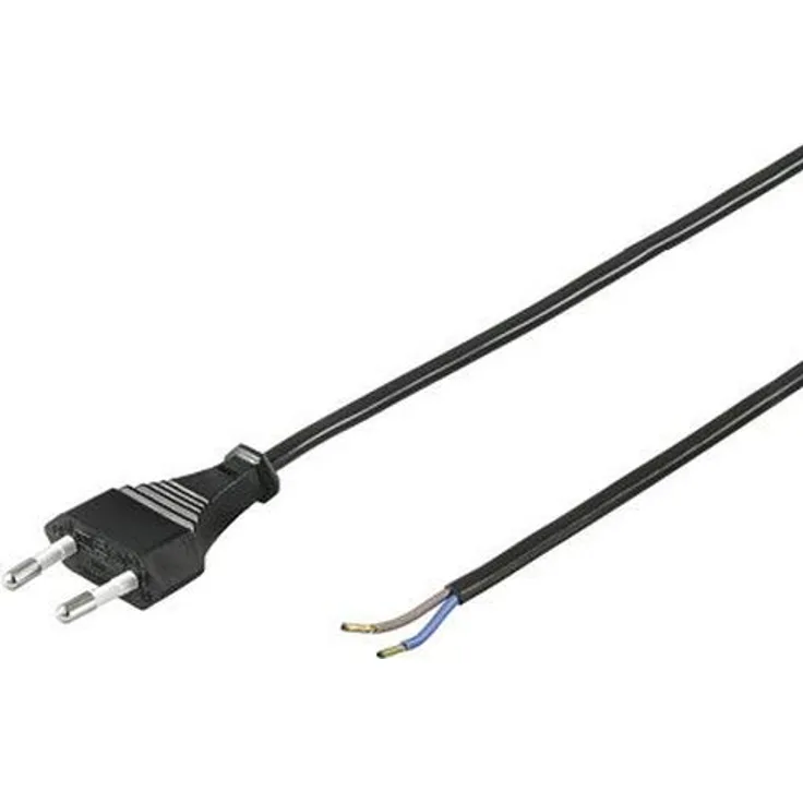 PremiumCord Stromkabel Eurostecker zu offenem Kabelende 2m, Netzkabel, 2 Kabelenden freigelegt, Farbe schwarz