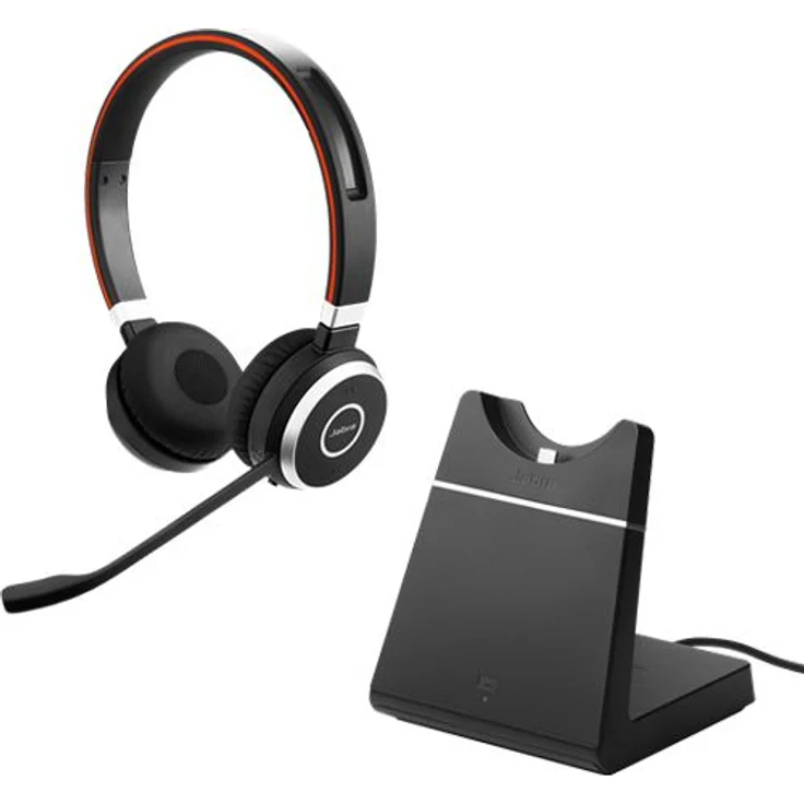 Jabra Evolve 65 UC Stereo Wireless-Bluetooth-Headset für PC-Smartphone-Tablet, telefonieren und Musik hören, für Unified Communications optimiert , inkl. Ladestation – Bild 1