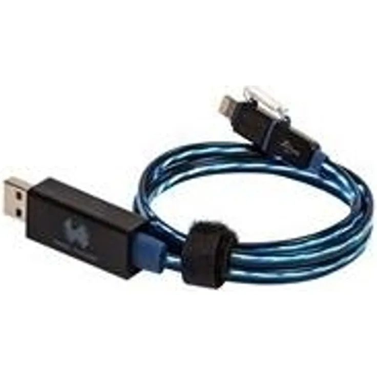 RealPower LED floating cable 2in1 (Apple MFI zertifiziert), LED Lade- und Datenkabel mit Micro-USB und Lightning, Für iPhone, iPad, Samsung, Huawei, HTC, Nexus, Kindle, Android Smartphones und weitere, (Schwarz-Blaue LEDs)