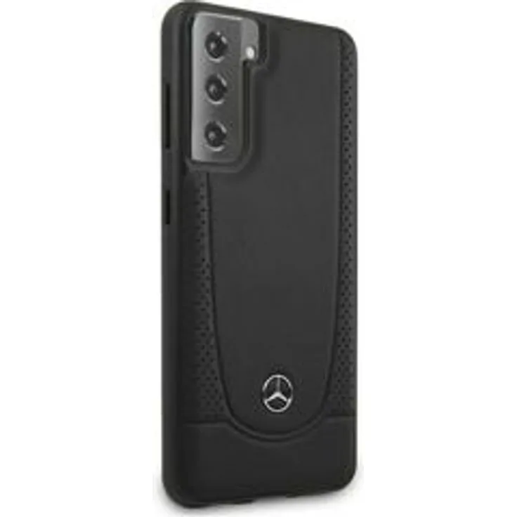 Mercedes-Benz Perforated Hülle mit Metal Logo für Samsung G996F Galaxy S21+ - Schwarz