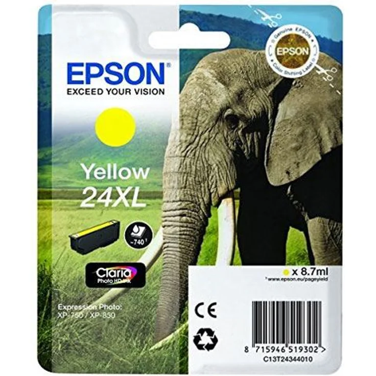 Epson Original 24XL Tinte Elefant (XP-750 XP-850 XP-950 XP-55 XP-760 XP-860 XP-960 XP-970) gelb – Bild 1