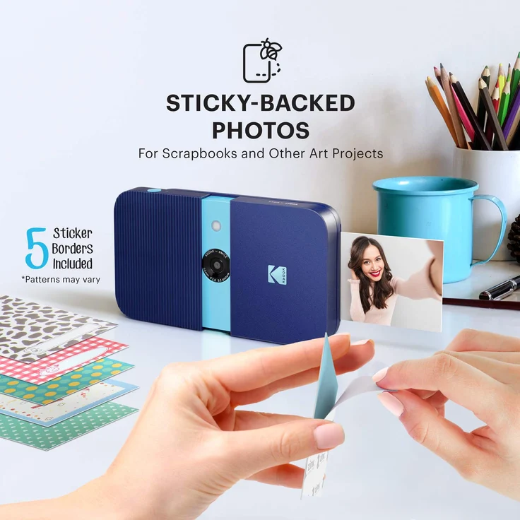 KODAK Smile Digital Sofortbildkamera mit 2x3 ZINK Drucker - HD-Qualität - 10MP, LCD Display, Automatischer Blitz, integrierte Bearbeitungsfunktion, Micro SD Kartenleser & Autofokus - Weiß- Gelb – Bild 3
