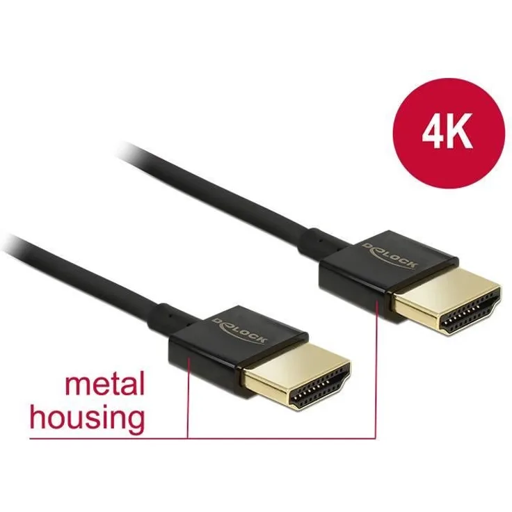 DeLOCK Slim Premium - Video-/Audio-/Netzwerkkabel - 36 AWG - HDMI, 19-polig (M) - HDMI, 19-polig (M) - 2,0m - Dreifachisolierung - Schwarz (84773)