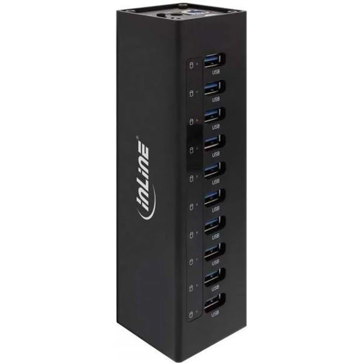 InLine 35395C USB 3.0 Hub, 10 Port, Aluminiumgehäuse, schwarz, mit 4A Netzteil – Bild 1