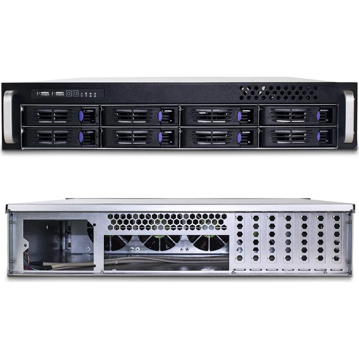 FANTEC SRC-2080X07 Storagegehäuse SATA 2HE 48,3cm (19'') 550mm tief, 8x 8,9cm (3,5'') offen, 2x 6,4cm (2,5'') ODER 1x8,9cm (3,5'') intern, schwarz