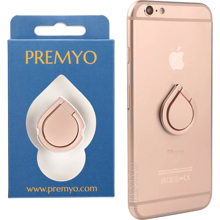 PREMYO Handy Fingerhalter mit 360° Drehfunktion in Roségold. Handy Ring für eine komfortable Einhandbedienung. Handy Halterung Finger für alle iPhone und Samsung Modelle
