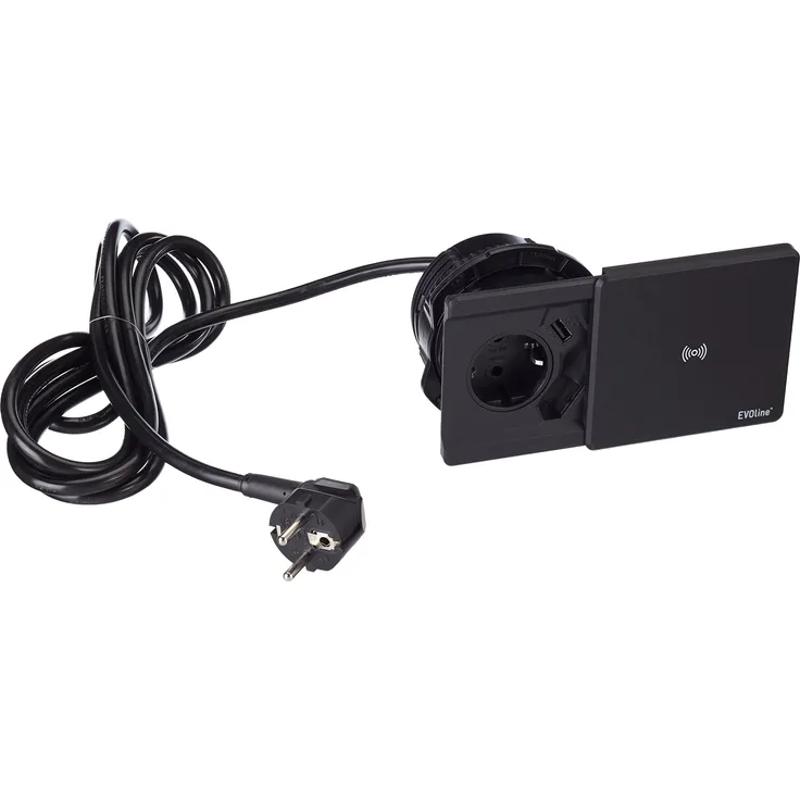 Schulte 1592 7000 0600 EVOline Square 80 Schuko mit USB QI-Charger, schwarz