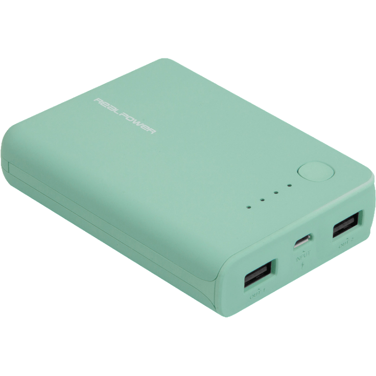 RealPower PB-10k, 10.000mAh Powerbank-Externer Akku-Ladegerät, 2 x Out (USB), LED Kapazitätsanzeige, für iphone, iPad, Samsung Galaxy und weitere, (Opal Blue)