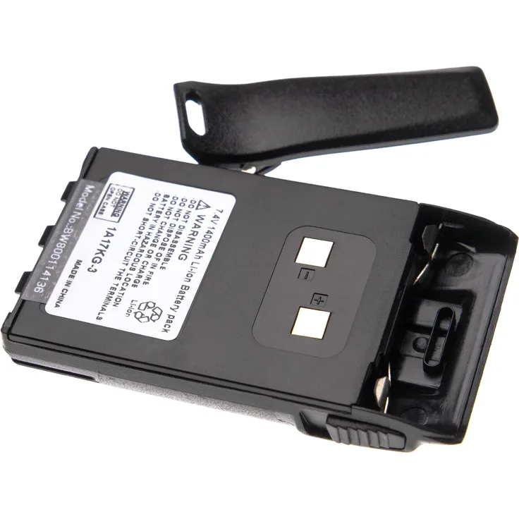 VHBW Akku mit Gürtelclip, geeignet für Funkgerät, Walkie Talkie Wouxun KG-UVD1P 1400 mAh, 7,4 V, Li-Ion