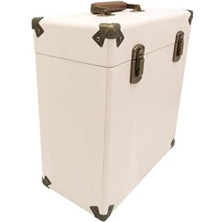 GPO CASE12 Tragbares Aufbewahrungsbox für 12'' Schallplatten (für bis zu 30 Vinyl-Schallplatten), Creme