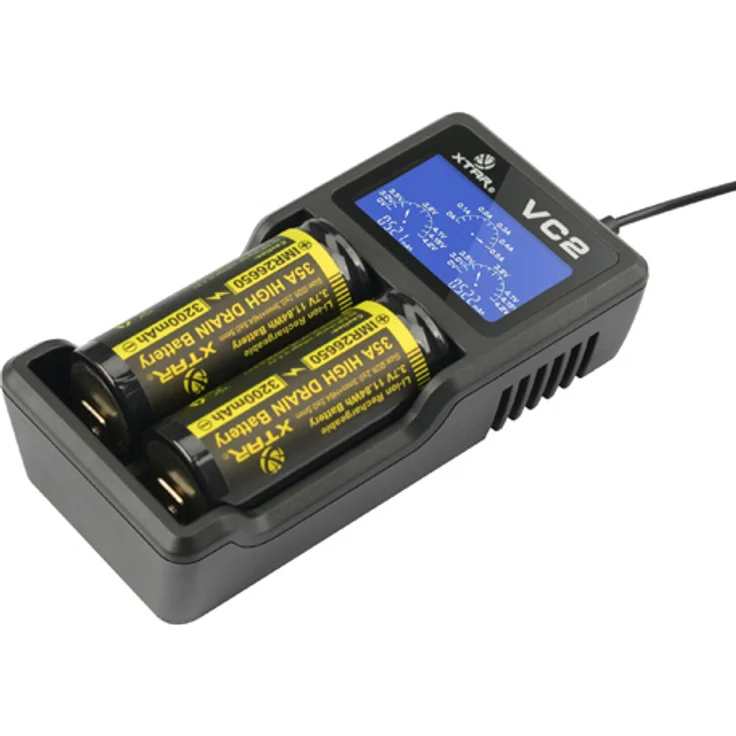 Xtar VC2 2-Schacht USB-Ladegerät (Micro USB-Eingang, LC-Display)