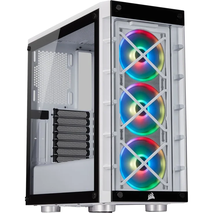 Corsair iCUE 465X RGB Mid-Tower ATX Smartes Gehäuse (Seiten und Frontscheibe aus gehärtetem Glas, 3 integrierte LL120 RGB Lüfter, vielseitige Kühloptionen) weiß – Bild 1
