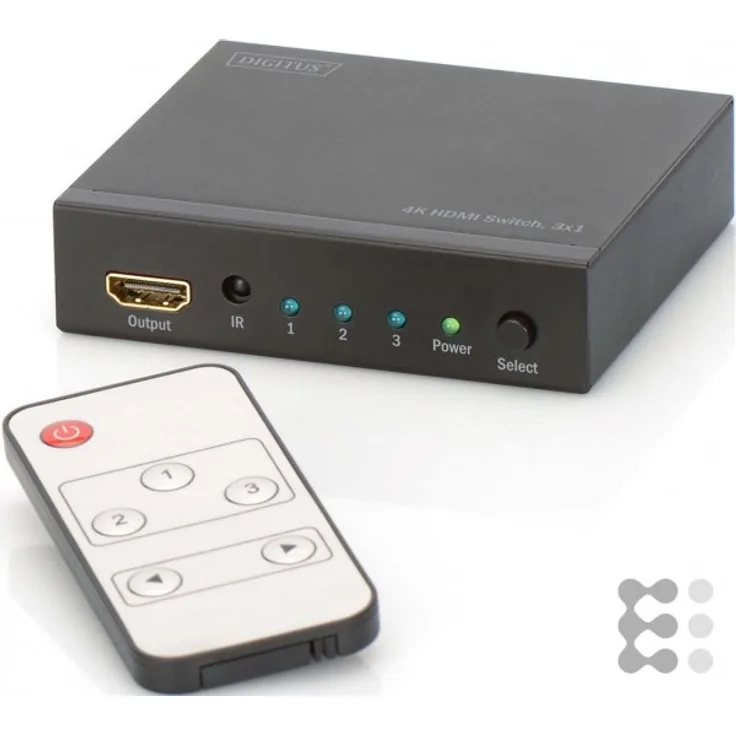 DIGITUS 3-Port 4K HDMI Switch, 3x1, unterstützt 4K2K (UHD) und 3D Video Format, mit Fernbedienung, schwarz