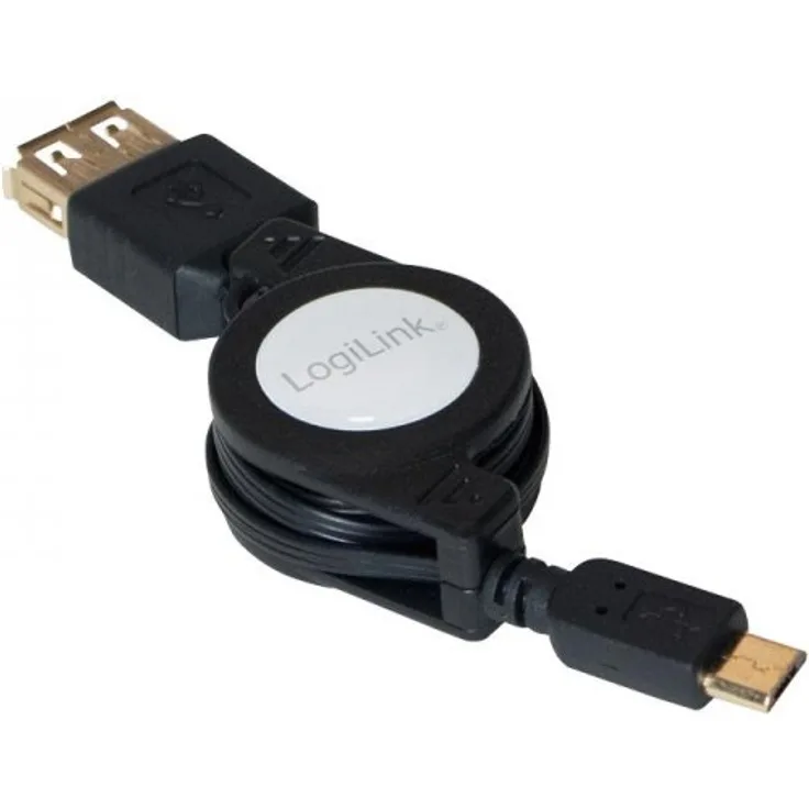 LogiLink Ausziehbares (einrollbares) USB 2.0 OTG (On-The-Go) Adapter für schnelle Datenübertragung zum und vom Smartphone, 75cm