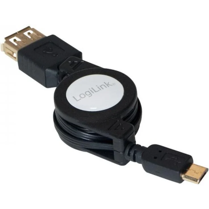 LogiLink Ausziehbares (einrollbares) USB 2.0 OTG (On-The-Go) Adapter für schnelle Datenübertragung zum und vom Smartphone, 75cm – Bild 1