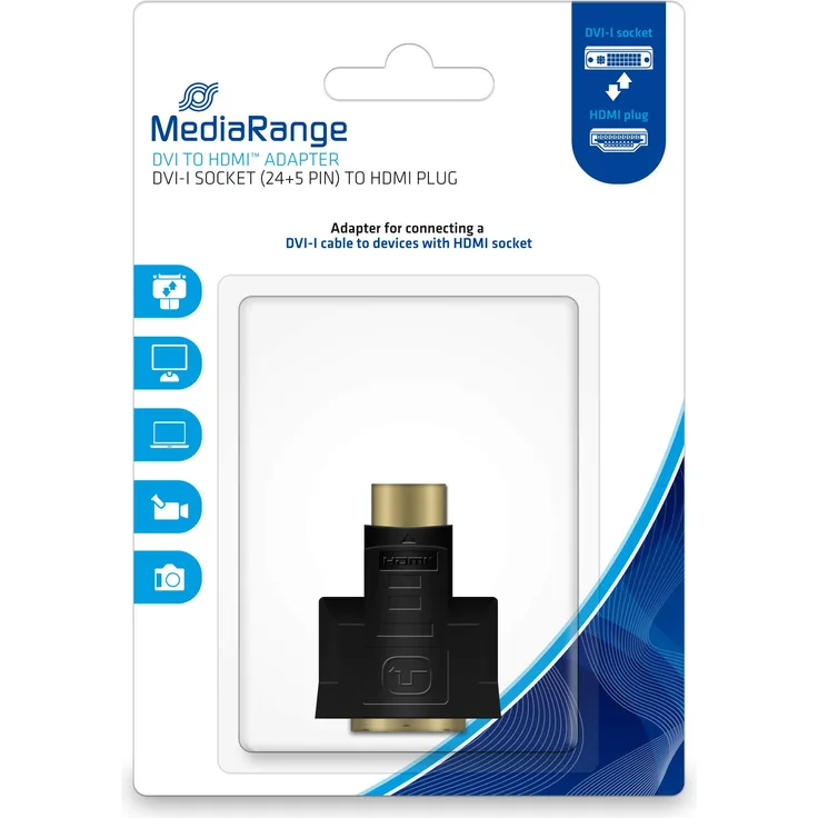 MediaRange DVI auf HDMI Adapter, vergoldete Kontakte, DVI-I Buchse (24+5-polig)-HDMI Stecker, schwarz