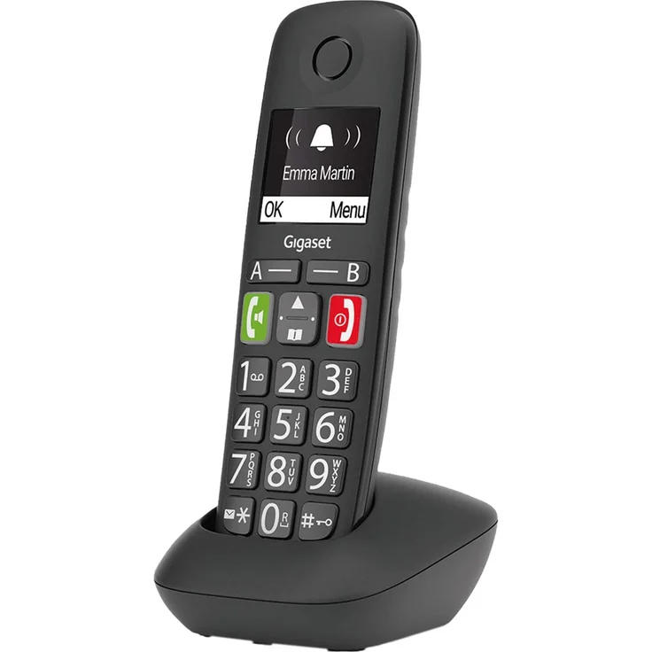 Gigaset E290 - Schnurloses Senioren-Telefon ohne Anrufbeantworter mit großen Tasten - großes Display, Zielwahltasten für wichtige Nummern, Verstärker-Funktion für extra lautes Hören, Analog-Telefon, schwarz – Bild 1