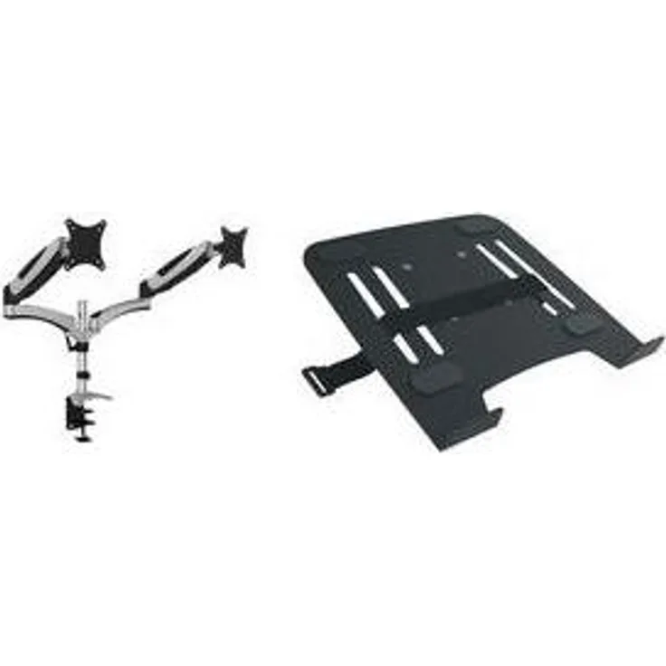 DIGITUS Monitor-Halterung - Klemme & Gasdruckfeder - 2 Monitore - Bis 27 Zoll - Bis 2x 8 kg - VESA 75 & 100 - Silber