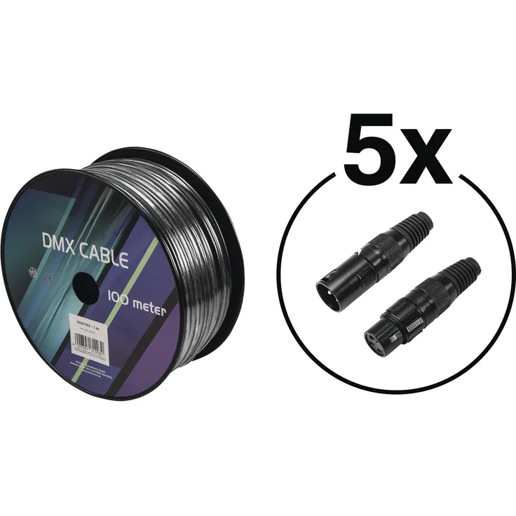 Eurolite Set DMX Kabel 2x0,22 100m sw + 10 Verbinder