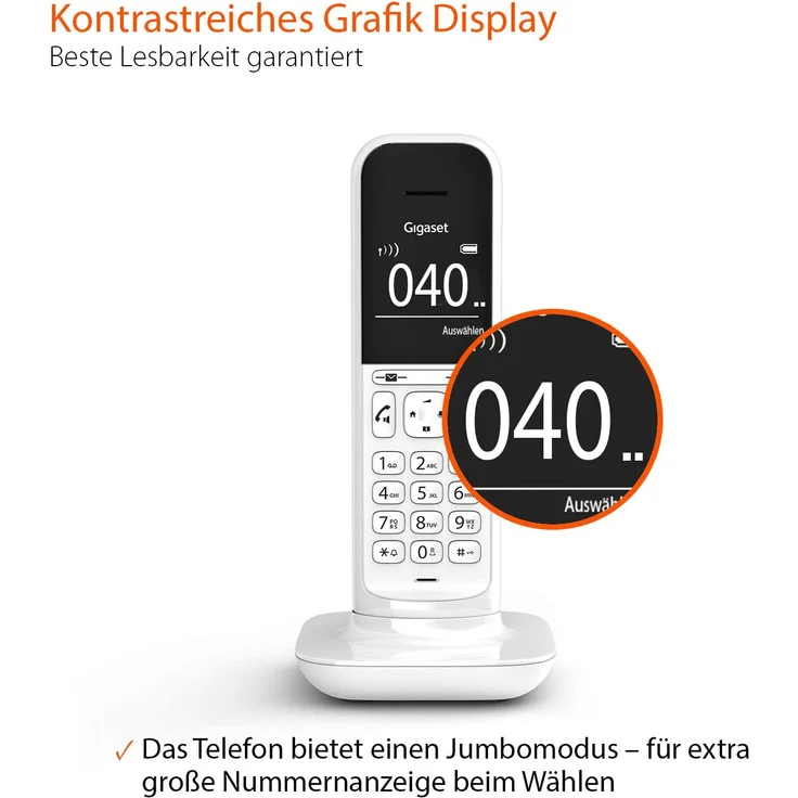 Gigaset CL390HX Universal Mobilteil, Design Telefon, geeignet für FRITZ!Box und HD Voice Freisprechfunktion, schnurloses DECT Telefon mit großem Grafik Display, Lucent White, VoIP-Telefon, weiß – Bild 3