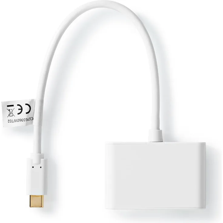 Nedis USB-Adapter, USB 3.2 Gen 1, USB-Typ-C Stecker, 2x USB Type A, 1000 Mbps, 0.20 m, rund, Vernickelt, PVC, Weiss, Plastikbeutel