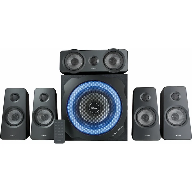 Trust Gaming GXT 658 Tytan 5.1 Surround PC-Lautsprecher Set mit Fernbedienung (180 Watt, LED Beleuchtung) Schwarz – Bild 1