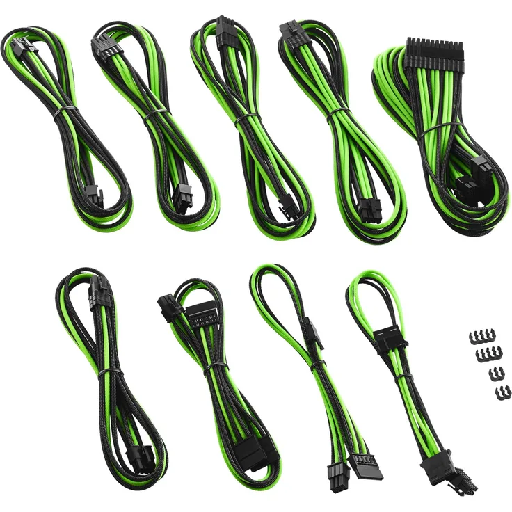 CableMod PRO Series ModMesh C-Series RMi & RMx Cable Kit - Stromkabelkit - geformt - Schwarz, Hellgrün (CM-PCSR-FKIT-NKKLG-R)