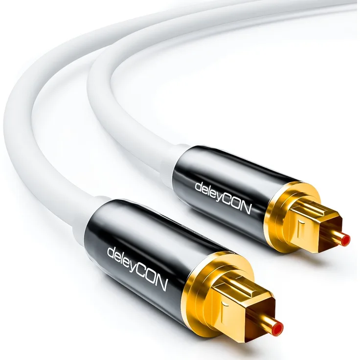 deleyCON Optisches Digital Audio Kabel - S/PDIF - 2x Toslink Stecker 2m - LWL Lichtwellenleiter Kabel - Metallstecker - 5mm -flexibel - Weiß