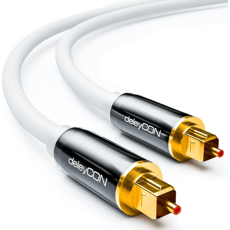 deleyCON Optisches Digital Audio Kabel - S/PDIF - 2x Toslink Stecker 2m - LWL Lichtwellenleiter Kabel - Metallstecker - 5mm -flexibel - Weiß