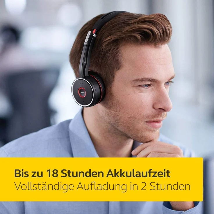 Jabra Evolve 75 UC Wireless Stereo On-Ear Headset, Unified Communications zertifizierte Kopfhörer mit langer Akkulaufzeit, USB Bluetooth Adapter, VoIP-Headset, schwarz – Bild 4