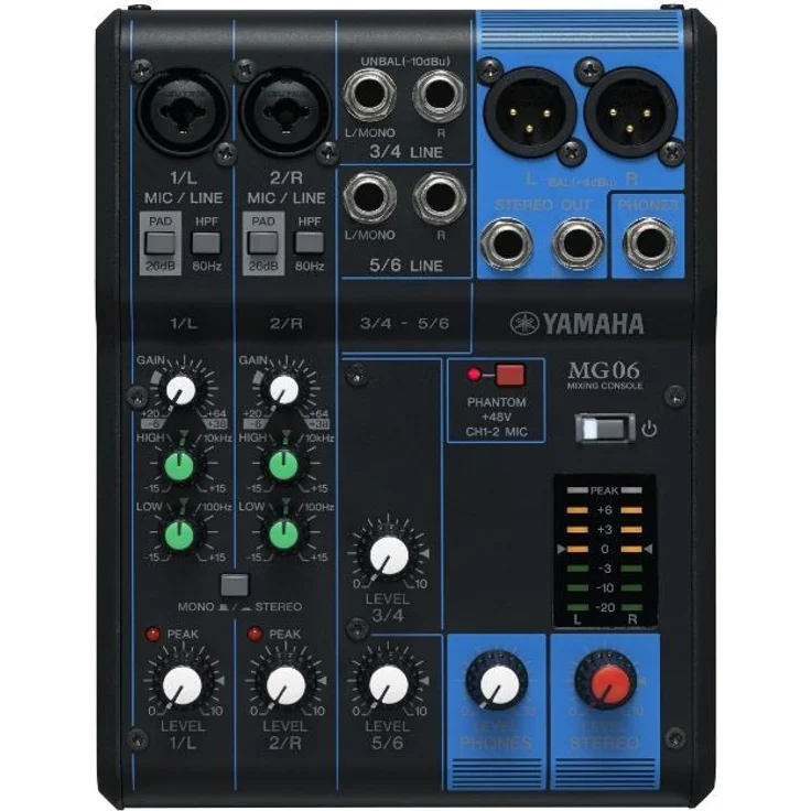 Yamaha MG 06 Mischpult Analog Sound Mixer (6-Kanal, 2x Mic, XLR, 12 Watt) – Bild 1