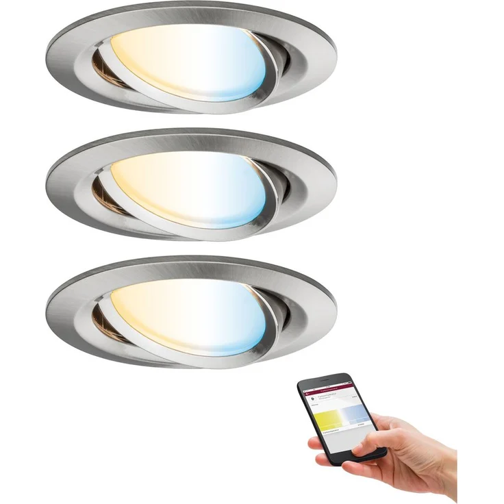 Paulmann 92962 Nova Plus LED Einbauleuchte SmartHome Zigbee Set rund schwenkbar incl. 3x6 Watt Tunable White dimmbar Einbaustrahler Eisen gebürstet Spot Alu Zink Einbaulampe 2700 K – Bild 2