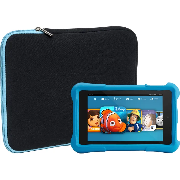 Slabo Tablet Tasche für Amazon Fire Kids Edition | Amazon Fire 7 Kids Edition (7. Generation - 2017) | Amazon Kindle Oasis (9. Generation - 2017) | Amazon Kindle Oasis (10. Generation - 2019) Hülle Case Neopren - TÜRKIS / SCHWARZ