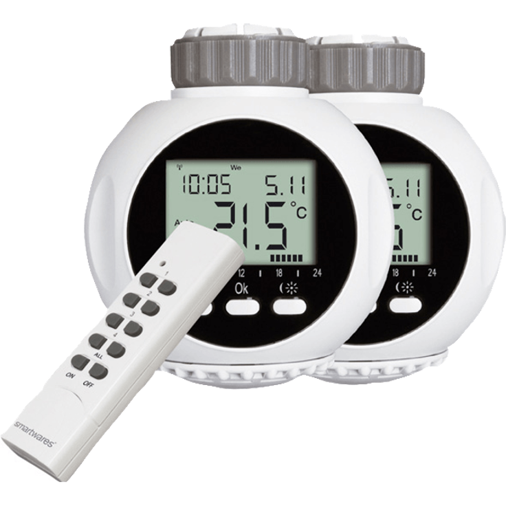 Smartwares SHS-53002-EU SmartHome-Set 2 x Drahtlose Heizkörperthermostate und 1x Fernbedienung 1-Kanal