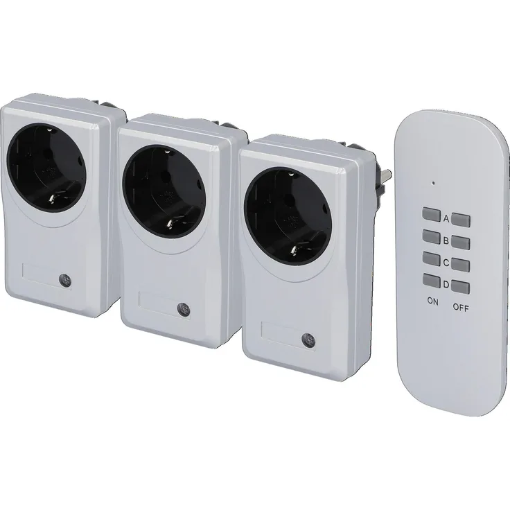 UNITEC Funkfernschalterset, Funksteckdosen, 3 Steckdosen + 1 Fernbedienung, silber