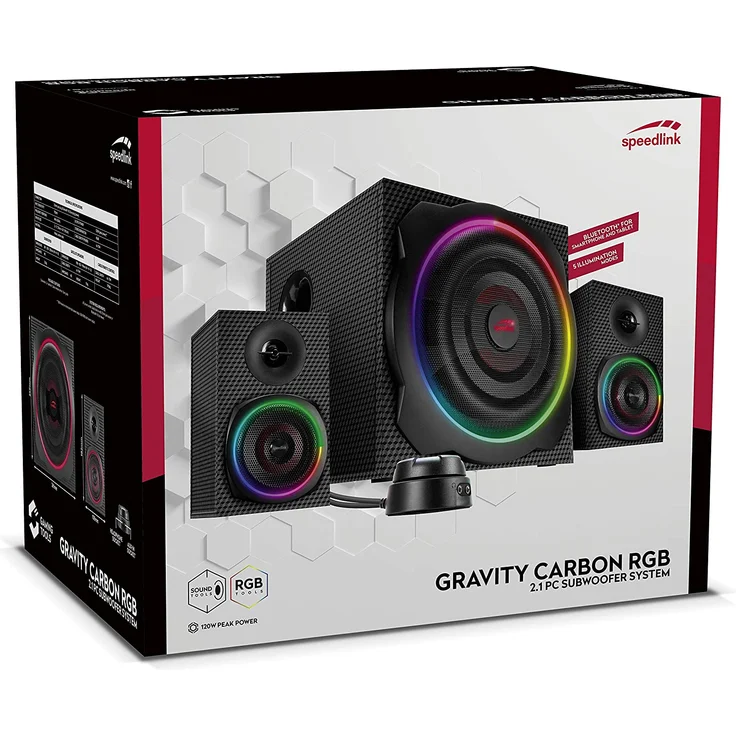 Speedlink GRAVITY CARBON RGB 2.1 Subwoofer Lautsprechersystem - 120W Peak-Power, Bluetooth-Verbindung zum Smartphone-Tablet - schwarz Subwoofer schwarz – Bild 9