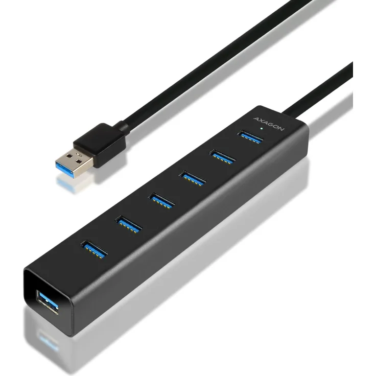 AXAGON HUE-SA7BP - Aktiver/Passiver USB 3.0 Hub mit 7 USB-Ports, 40cm Kabel, inkl. Netzteil, 5V / 2A, ideal für Schreibtisch und Büro