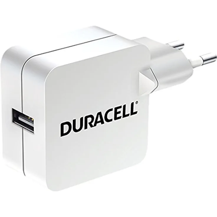 Duracell 2.4A USB-Ladegerät Netzladegerät kompatibel mit Smartphones, MP3-Playern, Tablets uvm. 2-Pin Netzstecker - Weiß