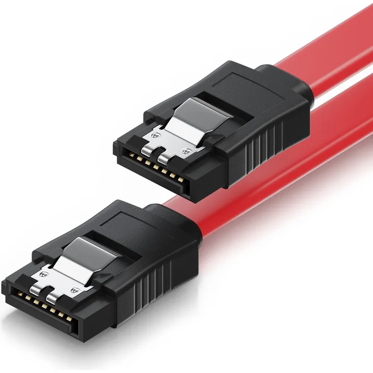 deleyCON [0,5m] S-ATA 3 Kabel - flexibles PREMIUM SATA 3 HDD / SSD Datenkabel mit Clip - 2x Stecker gerade - bis 6 GBit/s - Länge: 50cm / Farbe: Rot