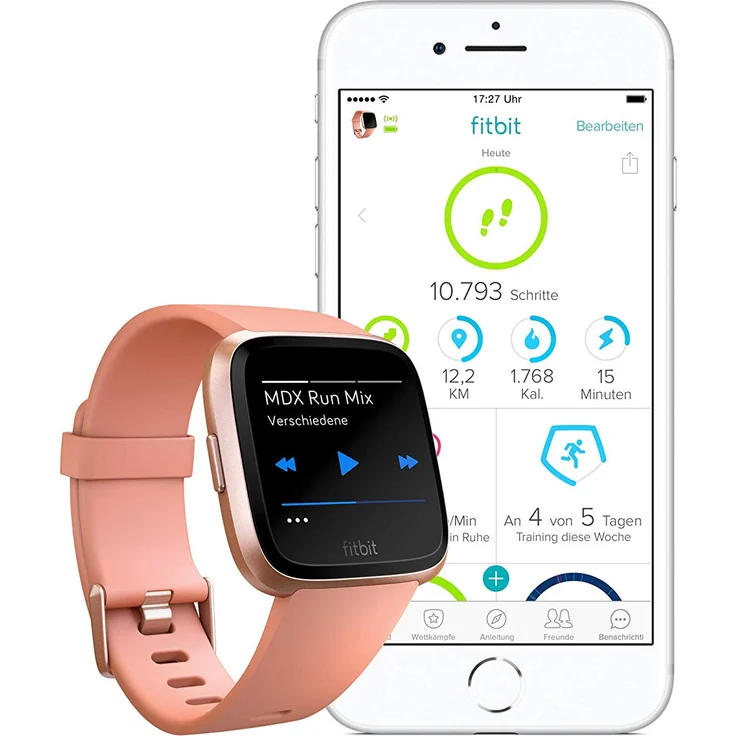 Fitbit Versa Smartwatch Damen, S/L, Aluminiumgehäuse, Roségold/Pfirsich – Bild 12