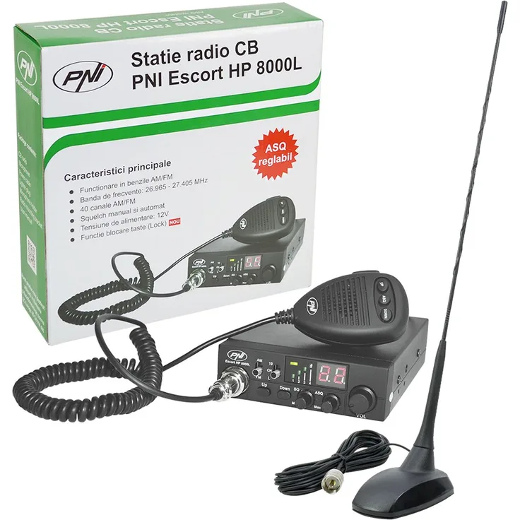 PNI CB Funkgerät Kit CB Escort HP 8000L ASQ + CB-Antenne Extra 48, Zigarettenanzünder-Stecker