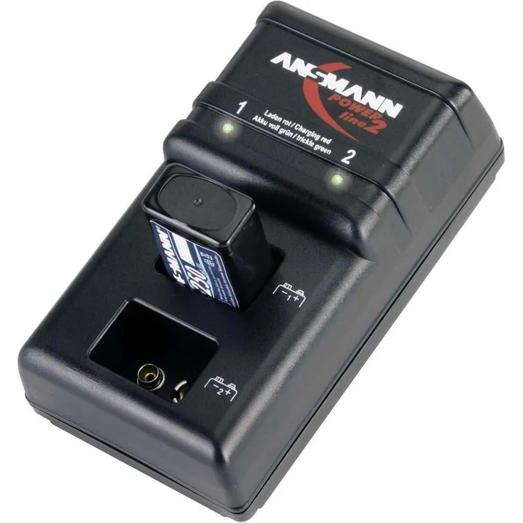 ANSMANN 9V Ladegerät für E-Block Akkus NiMH - 9V Batterieladegerät mit Einzelschachtüberwachung, automatische Abschaltung, Erhaltungsladung - Powerline 2 Akkuladegerät – Bild 1