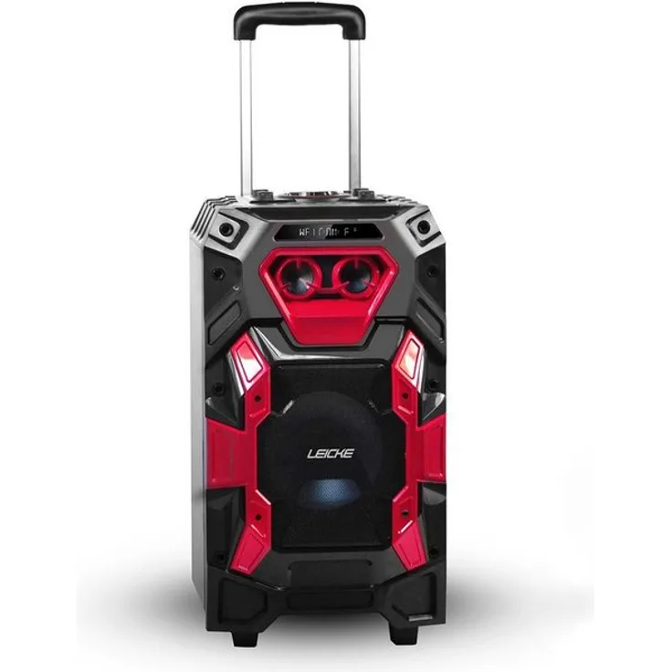 Leicke DJ Roxxx Trolley Partyspeaker Pro Bluetooth-Lautsprecher (Bluetooth, 50 W, Disko-LED-Licht, Tragegriff und Rollen)